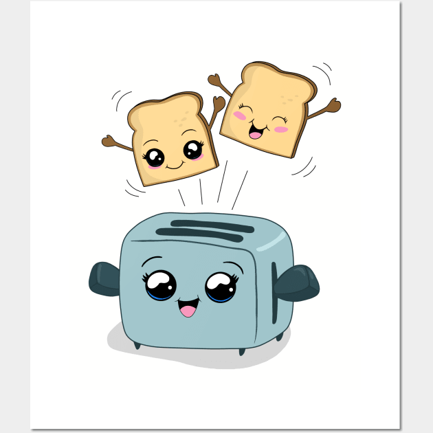 Cute Kawaii Toast and Toaster Wall Art by valentinahramov